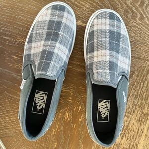 Vans Sage green Plaid Slip-Ons 8.5
